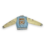 INDIOS X DLAB Women's Sky Blue/Cream Bomber Varsity Jacket 2.0 Crop Top