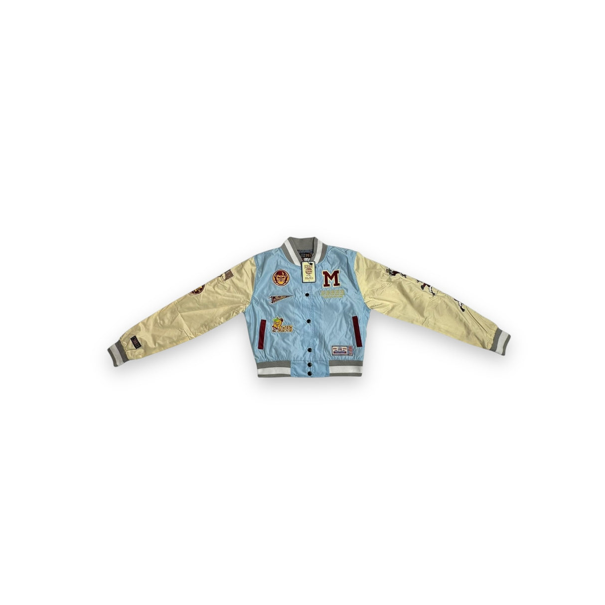 INDIOS X DLAB Women's Sky Blue/Cream Bomber Varsity Jacket 2.0 Crop Top