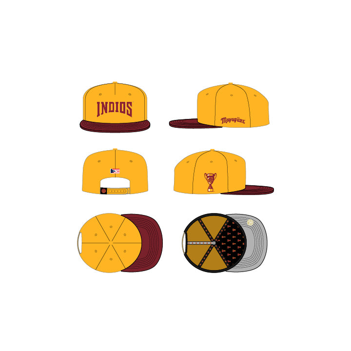 INDIOS DE MAYAGÜEZ x DLAB YELLOW SNAPBACK BURGUNDY BRIM CLASSIC INDIOS