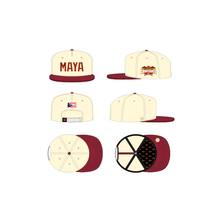 INDIOS DE MAYAGÜEZ x DLAB CREAM SNAPBACK BURGUNDY BRIM "MAYA" EDITION 2.0