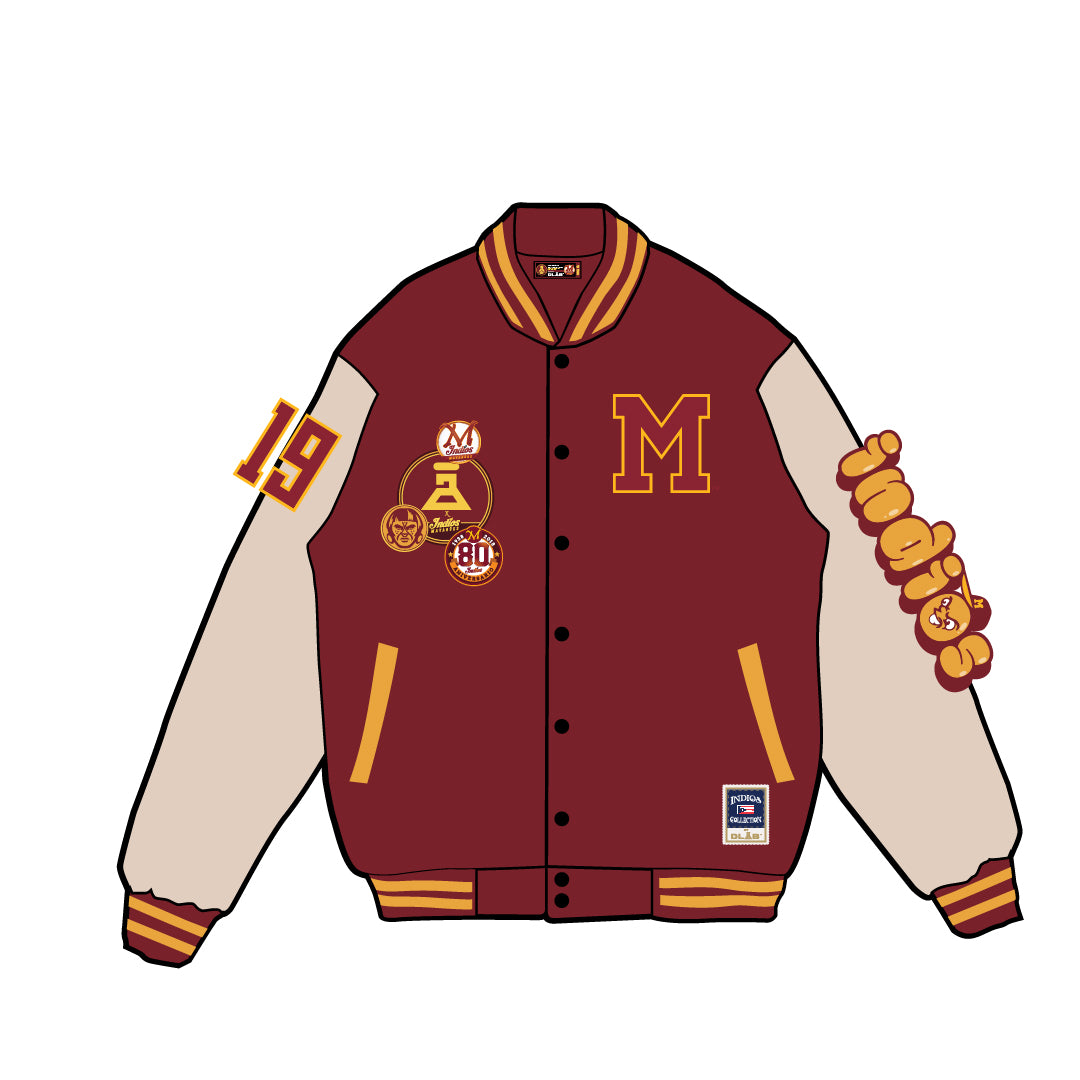 INDIOS Burgundy Bomber Varsity Jacket