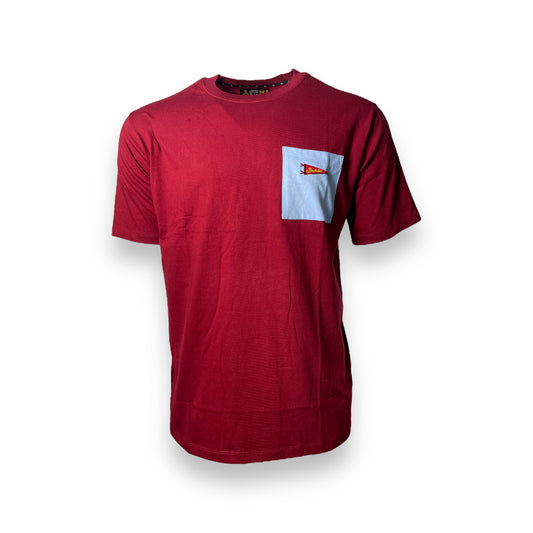 INDIOS Burgundy Small Embroidered Patch Pocket Tee